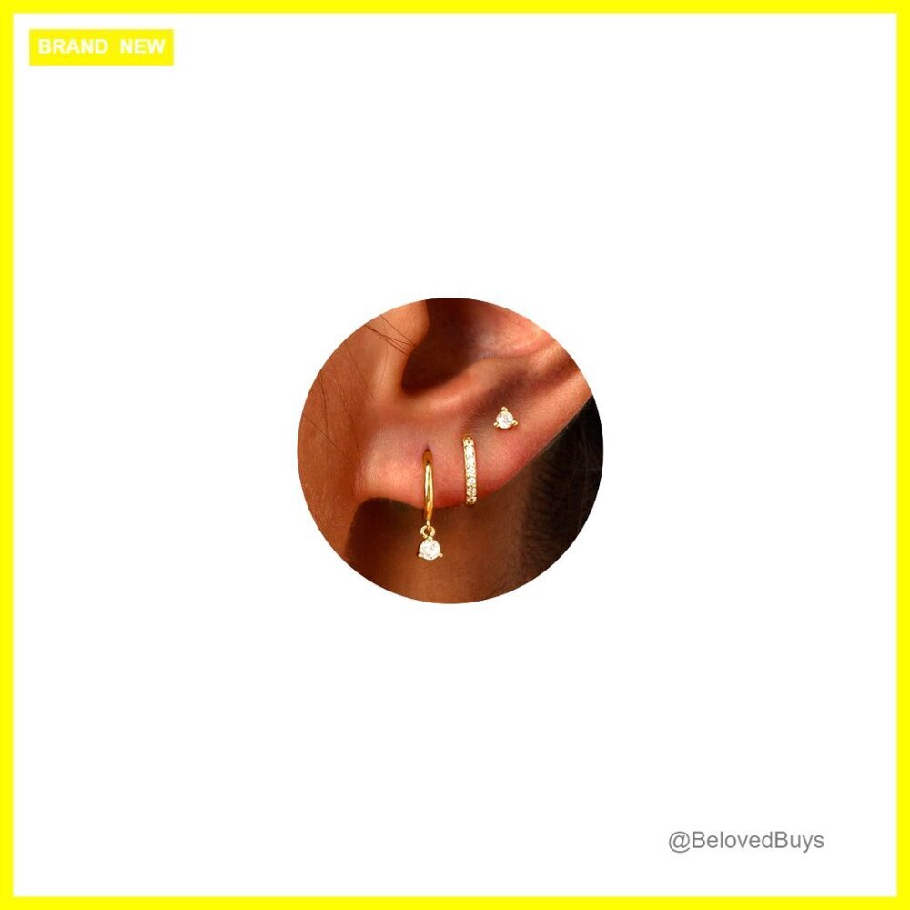 3 Pairs 14K Gold Plated Hoop Earrings Set Hypoallergenic Women's Jewelry